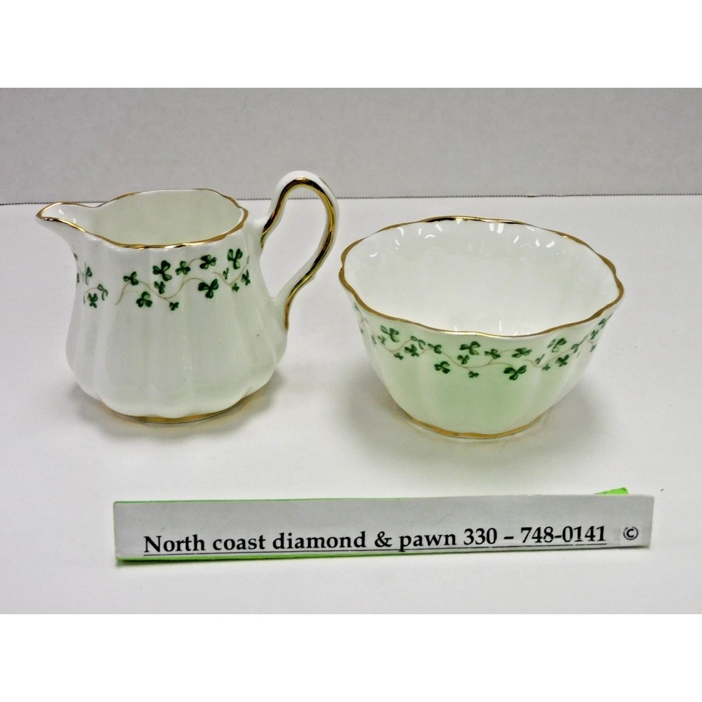 Royal Tara Fine Bone China Shamrock Creamer & Sugar Bowl Set Ireland JC111